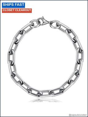 Solid Pure Titanium Oval Chain Seamless Welded Link Bracelet Men